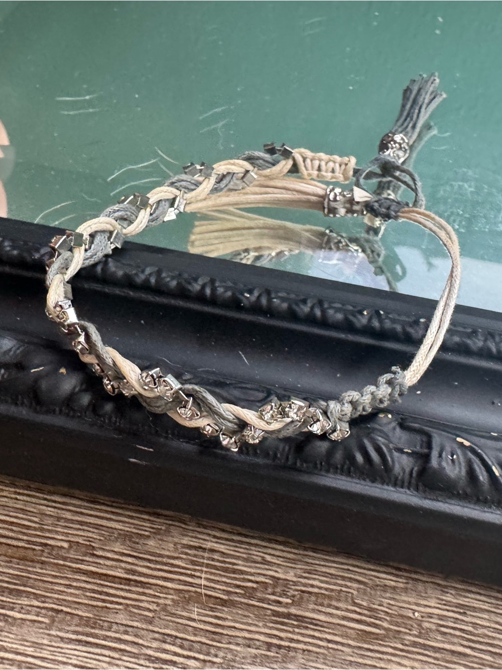 Braided Silver-Tone and Beige Women's Bracelet